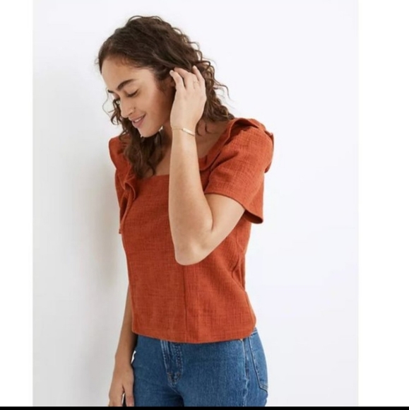 Madewell burnt orange top with ruffles - Picture 4 of 7